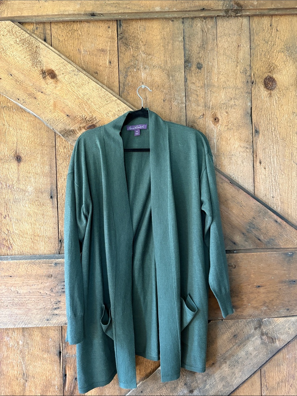 Gloria Vanderbilt Women XXL Olive Green Open‎ Front Cardigan Ribbed Knit Sweater